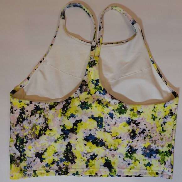 Old Navy Active Powersoft Sports Bra Large Yellow Floral Multicolor Gym Yoga Top - Picture 12 of 12